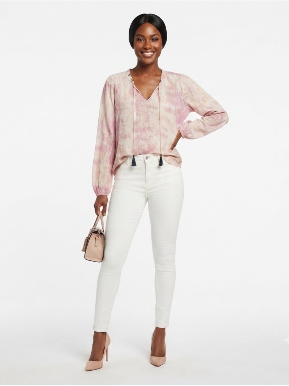 Dolan Blush Boho Tie-Dye V-Neck Long Sleeve Blouse